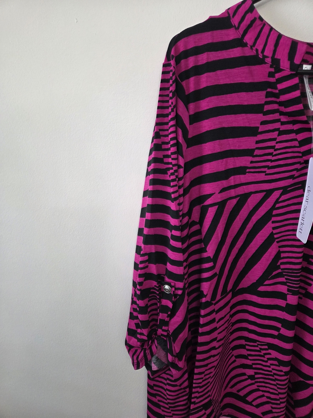 Dear Scarlett Women’s V-Neck Striped Tunic Top - Magenta & Black-XL - Picture 4 of 8